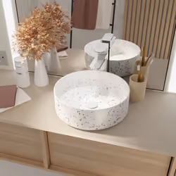 Sublimez votre salle de bains avec cette vasque terrazzo. Le terrazzo est un matériau très tendance en raison de son esthétiq ...