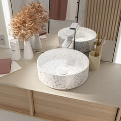 Vasque terrazzo gris - diam 35cm x 12cm - ronde en ceramique blanc mat