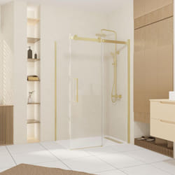 Pack porte de douche coulissante 120x200cm et retour 80cm - or doré brossé et verre trempé 6mm