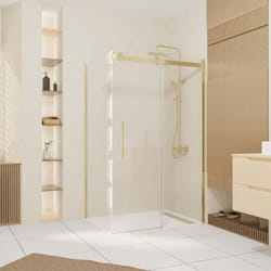 Pack porte de douche coulissante 120x200cm et retour 90cm - or doré brossé et verre trempé 6mm