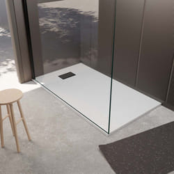 Pack receveur blanc effet pierre 90x140 cm et grille décor linéaire noire mate