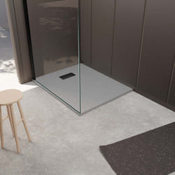 pack receveur gris effet pierre 90x120 cm et grille décor linéaire noire mate