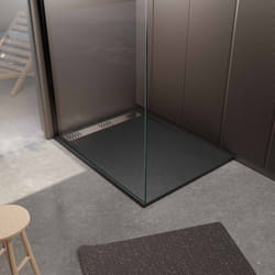 Receveur noir effet granite en résine epoxy 80x120x3 cm + grille linéaire chrome