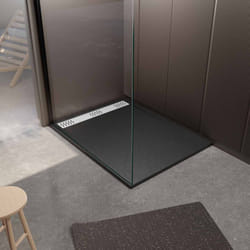 Receveur de douche en résine noir 80x120x3 cm effet pierre granit + grille linéaire blanche mate