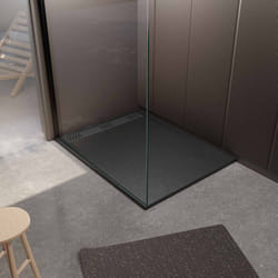 Receveur de douche en résine noir 80x120x3 cm effet pierre granit + grille linéaire gun metal
