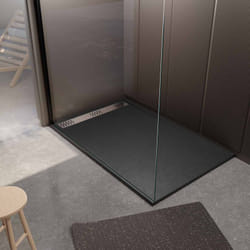Receveur de douche en résine noir 80x140x3 cm effet pierre granit + grille linéaire chrome