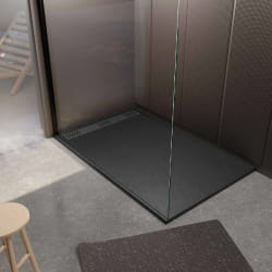 Receveur de douche en résine noir 80x140x3 cm effet pierre granit + grille linéaire gun metal