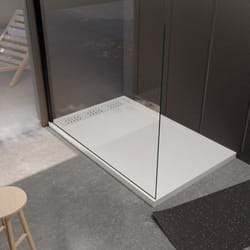 Receveur de douche en résine blanc 80x140x3 cm effet pierre granit + grille linéaire blanche mate