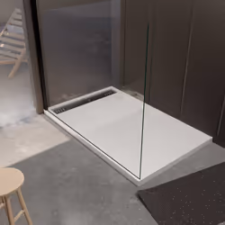Receveur de douche en résine blanc 80x140x3 cm effet pierre granit + grille linéaire gun metal