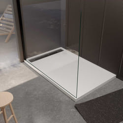 Receveur de douche en résine blanc 80x140x3 cm effet pierre granit + grille linéaire gun metal