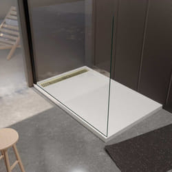 Receveur de douche en résine blanc 80x140x3 cm effet pierre granit + grille linéaire or brossé