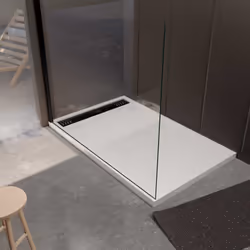 Receveur de douche en résine blanc 90x140x3 cm effet pierre granit + grille linéaire noire mate