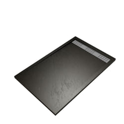 Receveur en acrylique Noir Effet Pierre 90x140x5 cm - Grille Linéaire Chrome - METEORA
