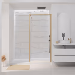 Élégante et naturelle, la paroi de douche effet bois WOODEN CONTOURING transformera votre espace de douche à l'italienne en u ...