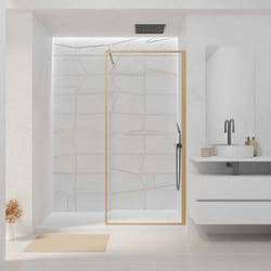 Paroi de douche 90x200 cm - cadre et bras aluminium décor bois - wooden contouring