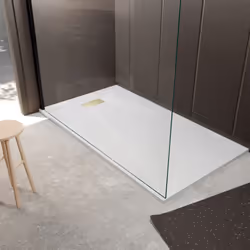 Cet ensemble receveur Blanc Effet Pierre associé à la Grille Décor Perforée en Inox s'accordera parfaitement à votre espace d ...