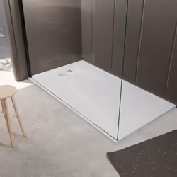 Cet ensemble receveur Blanc, Effet Pierre associé à la Grille Décor Rainurée en Inox s'accordera parfaitement à votre espace  ...