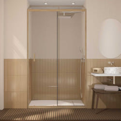 Porte de douche coulissante 120x200cm - profilés aluminium effet bois - verre 6mm - wood crush
