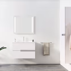 Un Design Flottant Élégant Ce meuble de salle de bains suspendu au style épuré libère de l’espace au sol et ajoute une touche ...