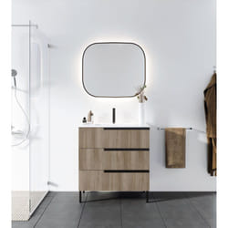 Meuble de salle de bains 80cm chêne foncé 3 tiroirs avec vasque céramique blanche - one