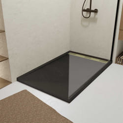 Aurlane - receveur en acrylique noir effet pierre 80x120x4 cm + grilles linéaires chrome et or brossé