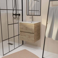 Meuble de salle de bains 50 cm timber - décor chêne naturel 2 tiroirs avec vasque blanche