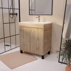 TIMBER, un style sobre et actuel ! Meuble de salle de bains 70 cm à 2 portes , posé sur pieds et sa vasque en céramique blanc ...