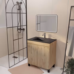 TIMBER 70, un style sobre et actuel ! Apportez une touche naturelle et élégante à votre salle de bains avec ce meuble en méla ...