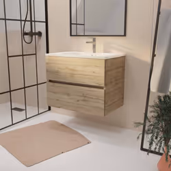 TIMBER 70, un style sobre et actuel ! Apportez une touche naturelle et élégante à votre salle de bains avec ce meuble en méla ...