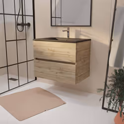 TIMBER 70, un style sobre et actuel ! Apportez une touche naturelle et élégante à votre salle de bains avec ce meuble en méla ...