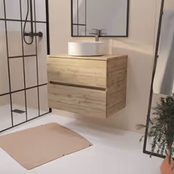 TIMBER 70, un style sobre et actuel ! Apportez une touche naturelle et élégante à votre salle de bains avec ce meuble en méla ...