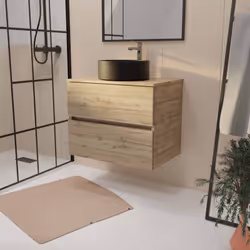 TIMBER 70, un style sobre et actuel ! Apportez une touche naturelle et élégante à votre salle de bains avec ce meuble en méla ...