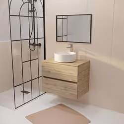 TIMBER 70, un style sobre et actuel ! Apportez une touche naturelle et élégante à votre salle de bains avec ce meuble en méla ...