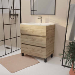 Meuble de salle de bains 70 cm timber - décor chêne naturel 3 tiroirs avec vasque blanche