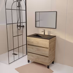TIMBER 70, un style sobre et actuel ! Apportez une touche naturelle et élégante à votre salle de bains avec ce meuble en méla ...