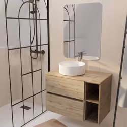 TIMBER 80, rangement et élégance naturelle. Apportez une touche naturelle et élégante à votre salle de bains avec ce meuble e ...