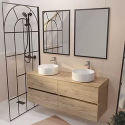 TIMBER 140, rangement et élégance naturelle Apportez une touche naturelle et élégante à votre salle de bains avec ce meuble e ...