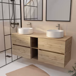 TIMBER 140, rangement et élégance naturelle Apportez une touche naturelle et élégante à votre salle de bains avec ce meuble e ...