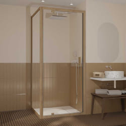 Aurlane - porte de douche pivotante et retour 90x90x200cm - profilés alu effet bois - verre trempé 6mm