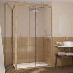 Aurlane - porte de douche coulissante et retour 120x80x200cm - profilés alu effet bois - verre trempé 6mm