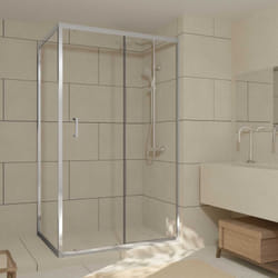 Aurlane - porte de douche coulissante et retour 120x80x200cm - profilés chrome - verre trempé 6mm