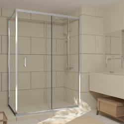 Aurlane - porte de douche coulissante et retour 140x90x200cm - profilés chrome - verre trempé 6mm