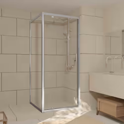 CHROMED CRUSH, la porte de douche pivotante finition chrome avec retour ! La porte de douche pivotante de 80 cm en verre trem ...