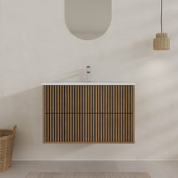 Aurlane - meuble salle de bains 80cm 2 tiroirs décor chêne et noir cranté - vasque blanche mate - yuki
