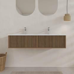 Aurlane - meuble salle de bains 120cm 2 tiroirs décor chêne et noir cranté - vasque blanche mate - yuki