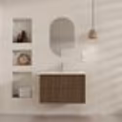 Meuble Salle de Bains YUKI 60 2 Tiroirs Décor Chêne et Noir - Vasque Blanche - Miroir Ovale 50x80