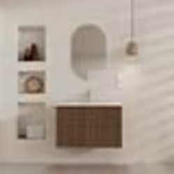 Meuble Salle de Bains YUKI 80 2 Tiroirs Décor Chêne et Noir - Vasque Blanche - Miroir Ovale 50x80