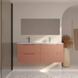 Aurlane - meuble de salle de bains leon 120cm terracotta - 4 tiroirs en mdf ondulés - vasque à encastrer