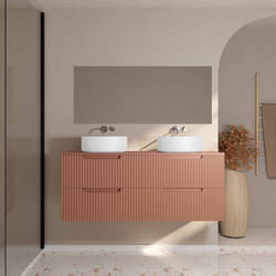Aurlane - meuble de salle de bains leon 120cm terracotta - 4 tiroirs en mdf ondules - vasques rondes 36cm
