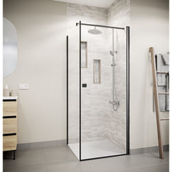 Aurlane - porte de douche pivotante 70x180cm et retour 80cm - profil noir - verre 5mm - dark elementary